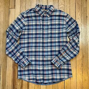 Orvis Flat Creek Tech Flannel Shirt Button Down‎ Blue Orange Men's Size Medium